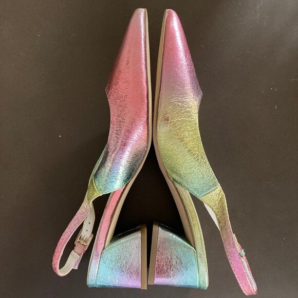 Franco Sarto Racer Slingback Block Heel Sz 7.5M Metallic Pink Blue Green Rainbow - Picture 4 of 16